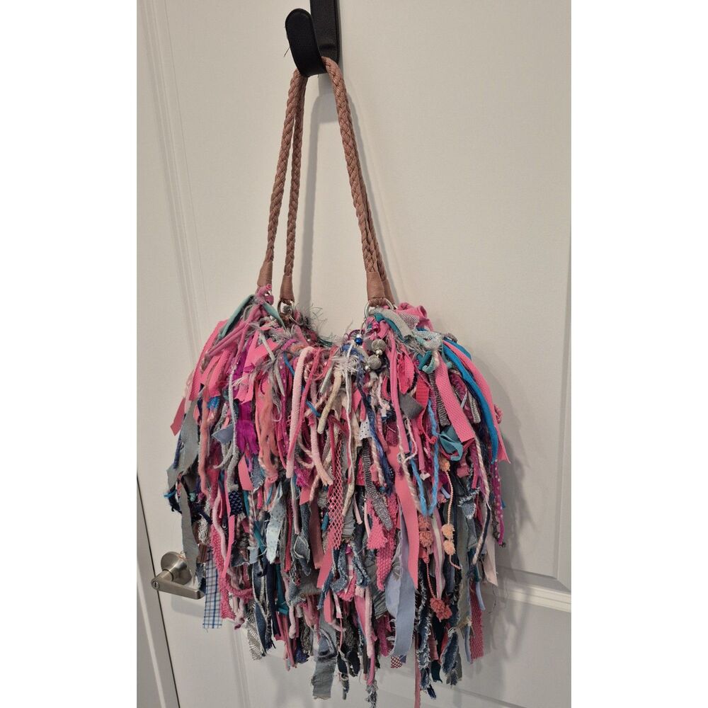 Gently used Custom IloveThelmaLu rag bag, fringe boho purse